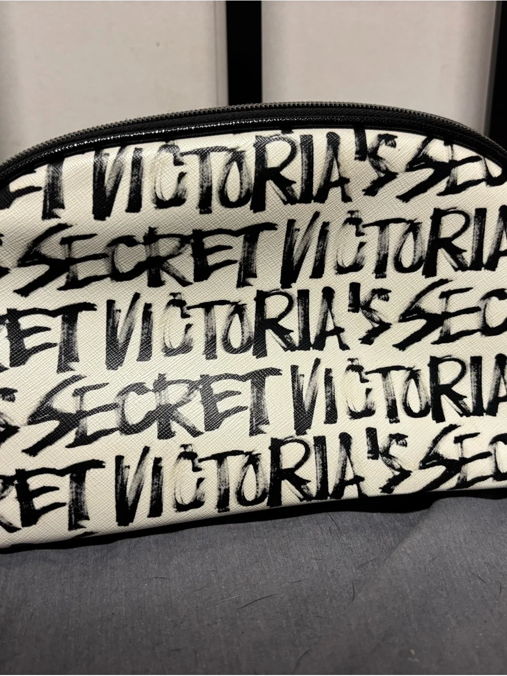 Victoria's Secret Black and White Graffiti Logo Cosmetic Bag